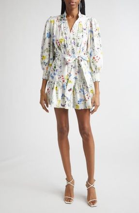 Alice & Olivia Cora Floral Print Mini Shirtdress in Twisting Vines Off White at Nordstrom, Size X-Small
