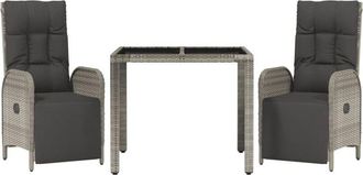 vidaXL Vidaxl - Set Comedor De Jard&iacute;n 3 Piezas Con Cojines Rat&aacute;n Sint&eacute;tico Gris