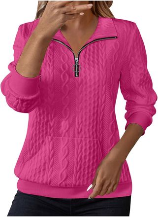 Generic Womens Sweatshirts Long Sleeve Half Zip Pullover Casual Womens Tops Solid Color Sweatshirt Ladies Top Pullover Tops for Women Half Zip Long Sleeve Cas