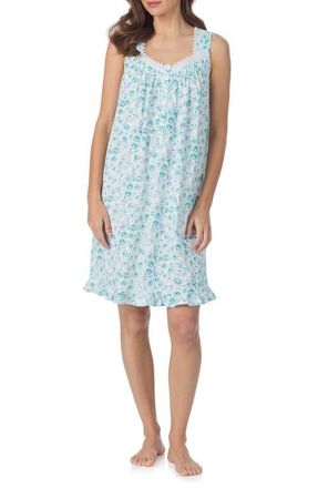 Eileen West Cotton Short Nightgown in Aqua Multi at Nordstrom, Size X-Large