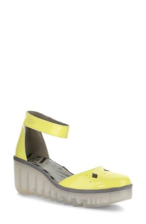 FLY London Boij Ankle Strap Platform Wedge Pump in Lemon at Nordstrom, Size 10-10.5Us