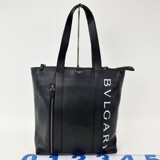 Bulgari Black Leather Handbag Tote Bag (Pre-Owned)