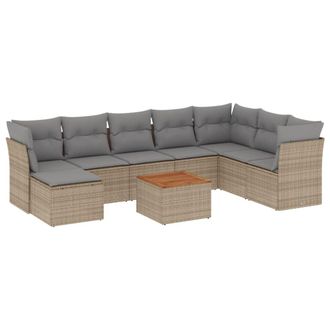 vidaXL Vidaxl - Set Divano Da Giardino 9 Pz Con Cuscini Beige Misto Polyrattan