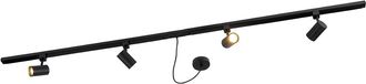 QAZQA Moderno Sistema De Riel Monof&aacute;sico Negro Con 4 Focos Y Fuente De Alimentaci&oacute;n Redonda I - Jeana Acero Alargada /redonda Adecuado Para Led Max. 4 X 40 