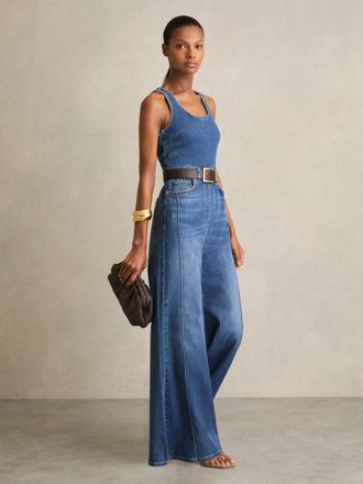 Reiss Indigo Wide-leg Racer-back Denim Jumpsuit, 16