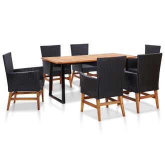 vidaXL Set Comedor Jard&iacute;n 7 Pzas Rat&aacute;n Sint&eacute;tico Y Madera Acacia Negro Vidaxl