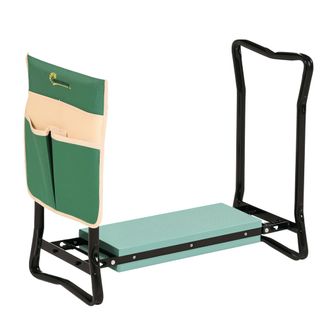 OUTSUNNY Taburete De Jard&iacute;n Plegable 2 En 1 Con Almohadilla De Espuma Eva Y Bolsa Para Herramientas, Port&aacute;til, Regalo Para Jardineros Y Ancianos