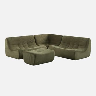 Sweeek Sof&aacute; Esquinero Modular Con Reposapi&eacute;s De Terciopelo Acanalado, 5 Plazas