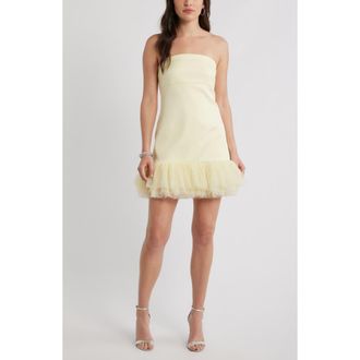 Chelsea28 Tulle Ruffle Strapless Minidress in Yellow Frost at Nordstrom, Size Xx-Small