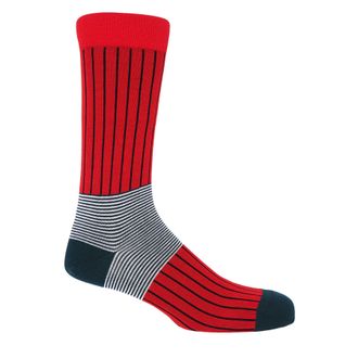 Peper Harow Oxford Stripe Mens Socks - Scarlet