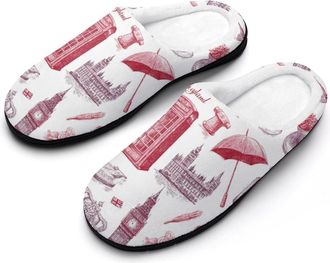 Generic British Symbols Pattern Mens House Slippers Memory Foam Washable Cotton Slip on Home Shoes