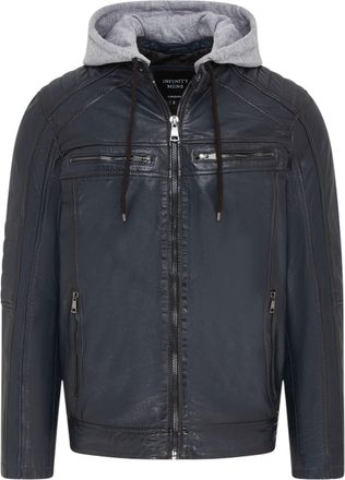 Infinity Leather Mens Blue Hooded Biker Lamb Jacket - Burten - Size X-Small