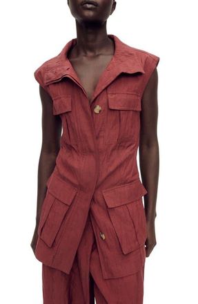 Mango Wrinkle Effect Longline Vest in Wine at Nordstrom, Size Small