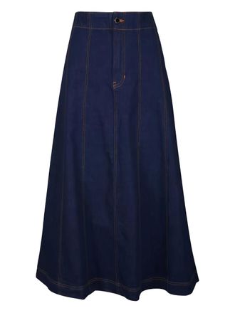 Veronica Beard Alix A-line panelled midi skirt - women - Cotton/Elastane - 10 - Blue
