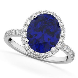Allurez Oval Cut Halo Blue Sapphire & Diamond Engagement Ring 14K in 3.66Ct/white Gold at Nordstrom, Size 6.5