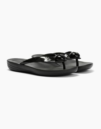 FitFlop Womens FitFlop Iqushion Glossy Button Womens Black Flip Flops - Size: 4