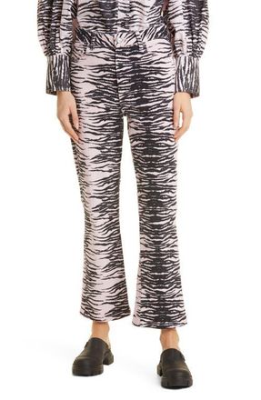 Ganni Betzy Tiger Stripe Kick Flare Stretch Organic Cotton Jeans in Tiger Stripe Light Lilac at Nordstrom, Size 27