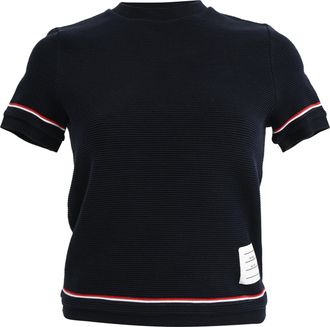 Thom Browne Crew Neck T-Shirt in Navy Blue Cotton