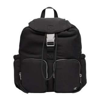 Calvin Klein Backpacks, female, Black, Size: ONE SIZE Flap Nylon Backpack