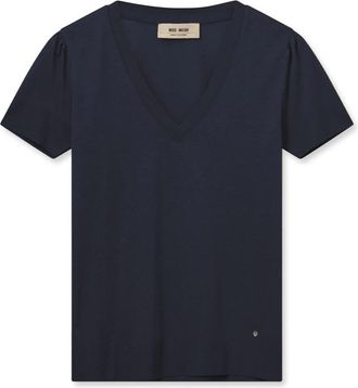 Mos Mosh Zachte V-hals Tee Top Marineblauw - Dames - T-shirts - Blauw - M - Katoen - Tops