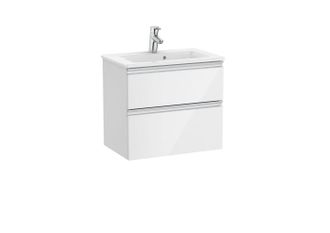 Roca Roca - Pack Unik Mueble Base Compacto De 2 Cajones + Lavabo The Gap Color: Blanco Brillo - Medidas: 605x380x537 Mm