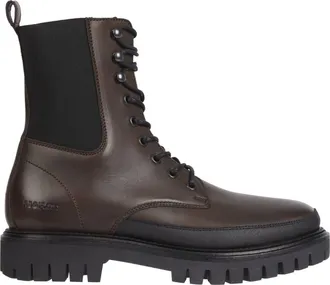 Tommy Hilfiger Brown Chunky Lace-Up Rugged Sole Leather Boots