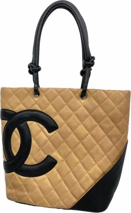 Chanel Beige Black Leather Tote Bag (Pre-Owned)