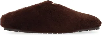 Prada Womens Sheepskin Mules Dark Brown Lamb Slippers Flat Shoes