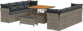 vidaXL Vidaxl - Garden Sofa Set Height-Adjustable 11 pcs Grey Poly Rattan
