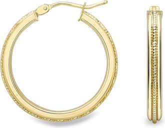 Jewelco London 9ct Gold Bead Rope Raised Edge Hoop Earrings 2mm - ERNR02452
