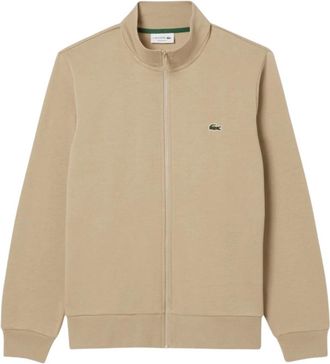 Lacoste Zip-Up Fleece Sweatshirt met Hoge Kraag - Heren - Vesten met rits - Beige - L - Katoen - Hoodies & sweatvesten