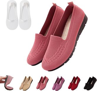 Generic Womens Orthopedic Knit Comfort Loafers - Slip-Resistant Walking Shoes, Soft Sole Mesh Support Shoes (Pink,11.5)