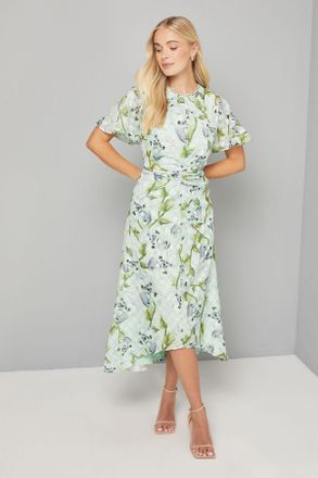 Wallis Womens Petite Floral Jacquard Cape Sleeve Midi Dress - Mint - Size 18 UK