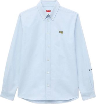 Kenzo Jumping Tiger Geborduurd Shirt - Heren - Zakelijke Overhemden - Blauw - M - Katoen - Overhemden