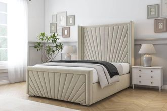 Comfort Beds Sunrise Plush Bed Frame With Mattress-50 Upholstered Wingback in Cream | Size: Single