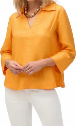 Joseph Ribkoff Palm Springs Linen Boxy Top With Shirt Collar In Orange