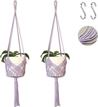 No Brand Paquete De 2 Colgadores De Macram&eacute; Estilo Bohemio Con Ganchos En Forma De S Para Macetas De Hasta 20 Cm (morado)