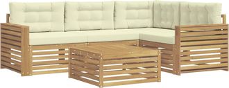 vidaXL Conjunto De Sof&aacute;s De Exterior 5 Uds. Blanco Y Crema Poli&eacute;ster Vidaxl