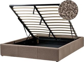 Beliani Modern Boucle eu Double Size Bed Frame 4ft6 Storage Taupe Dinan