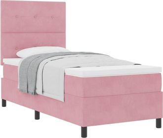 vidaXL Box Spring Bed with Mattress Pink 100 x 200 cm Fabric vidaXL