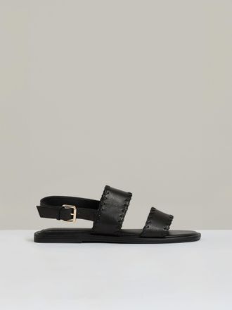 Reiss Black Leather Whipstitch-trim Sandals, 336