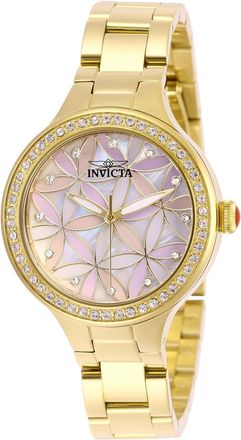 Invicta Wildflower 28822 Dames Horloge - Quartz Uurwerk - Roestvrij Staal met roze Wijzerplaat - 34mm