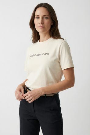 Calvin Klein Jeans T-Shirt CALVIN KLEIN JEANS A- INST. LOGO CLASSIC TEE SS, Damen, Gr. XXL (46), calico, Jersey, Obermaterial: 100% Baumwolle, klassisch h&uuml;ftlang, Rundha