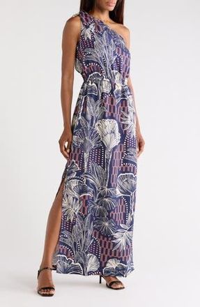 Tori Richard Urban Oasis Phillipa One-Shoulder Dress in Navy at Nordstrom Rack, Size X-Large