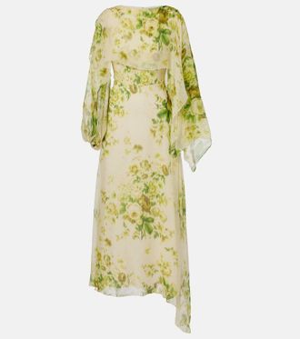 Erdem Draped floral silk creponne midi dress