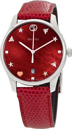 Gucci G-Timeless Cherry Red Mother of Pearl Dial Ladies Leather Watch YA1264041
