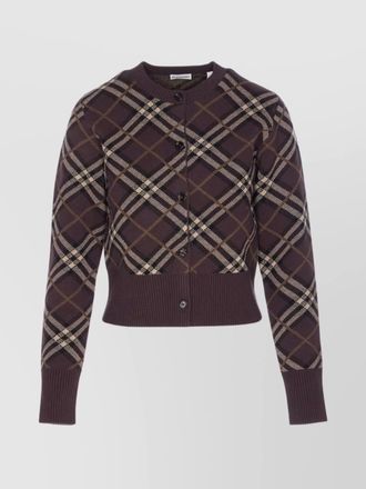 Burberry cashmere wool checked crewneck cardigan