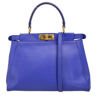 Fendi Peekaboo Bag Soft Leather Blue Leather Handbag (Pre-Owned)