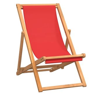 vidaXL Vidaxl - Silla De Playa Plegable Madera Maciza De Teca Rojo