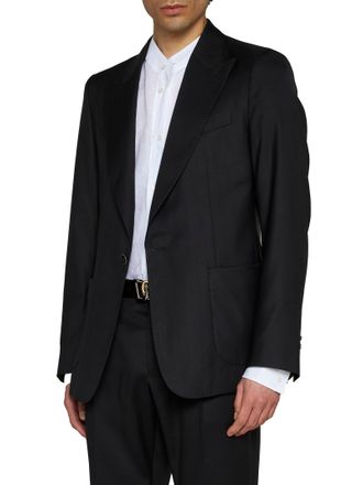 Dolce & Gabbana Mens Black Wool And Silk Single-Breasted Blazer Jacket
